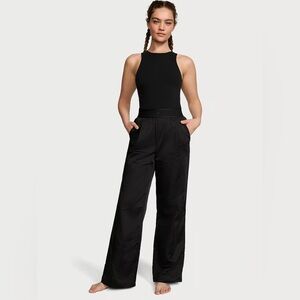 Victoria’s Secret Black Lux Glossy Sport Wide-Leg Jumpsuit Size Small